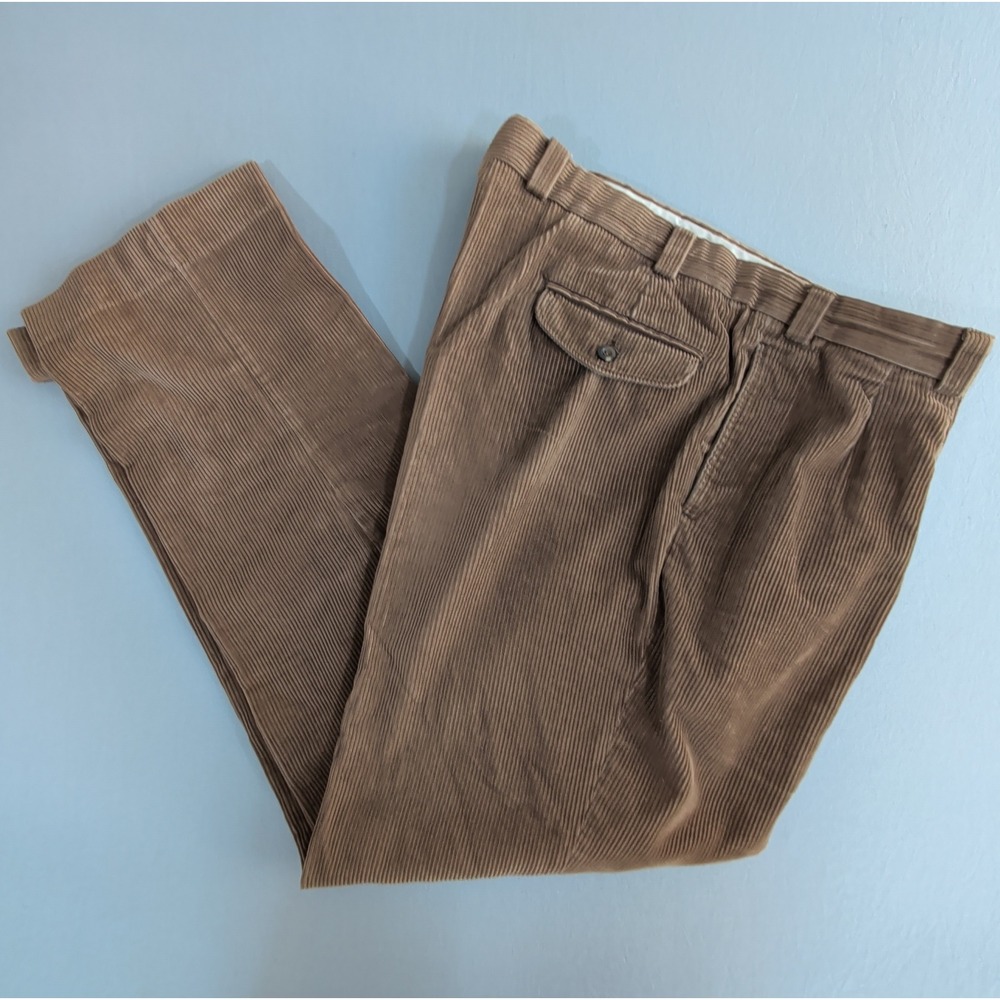 LL Bean Pleated Corduroy Pants Brown Wide Wale Straight Leg Mens 40x31 Trousers